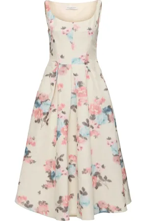 Serafini Floral Taffeta Midi Dress