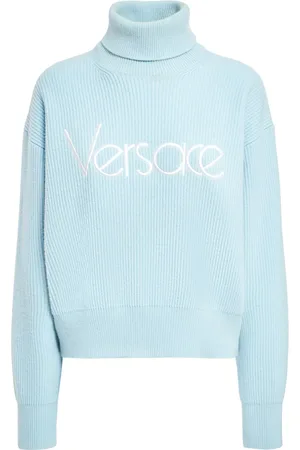 VERSACE Logo Rib Knit Turtleneck Sweater