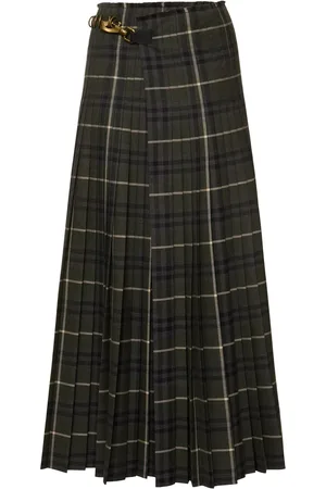 Burberry Check Wool Blend Pleated Long Skirt