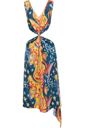Marni Printed Envers Satin Cutout Midi Dress