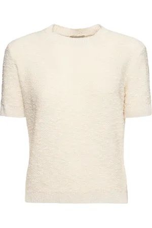 Moncler Cotton Blend Bouclé Short Sleeve Sweater