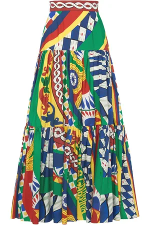 Dolce & Gabbana Carretto Print Cotton Poplin Long Skirt