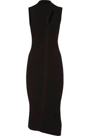 VERSACE Sleeveless Rib Knit Cutout Midi Dress