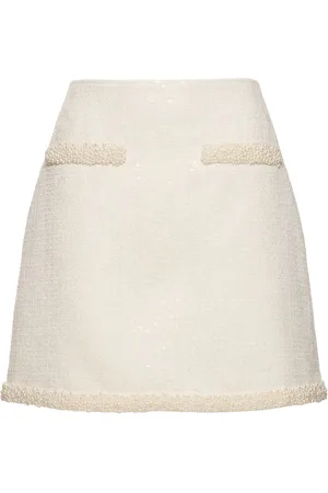 Self-Portrait Bouclé Pearl Trim Mini Skirt