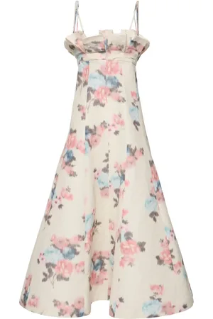 Serafini Floral Taffeta Long Dress