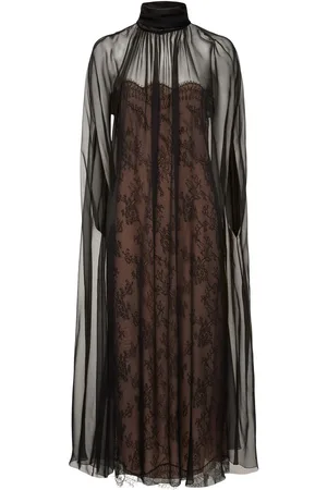 VALENTINO Silk Chiffon Lace Midi Dress