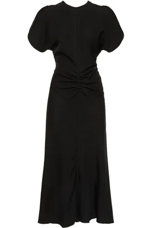 Victoria Beckham Gathered Viscose Blend Midi Dress