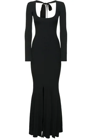 DAVID KOMA Open Back Satin Bow Detail Rib Knit Gown
