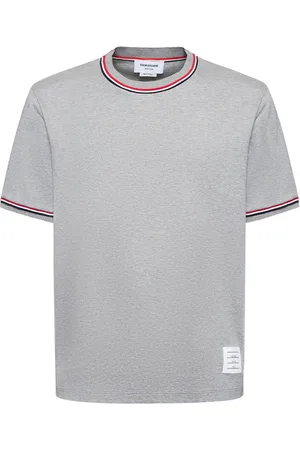 Thom Browne Cotton Crewneck T-shirt W/ribbed Trim