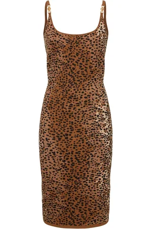 VERSACE Leopard Cotton Blend Jacquard Dress