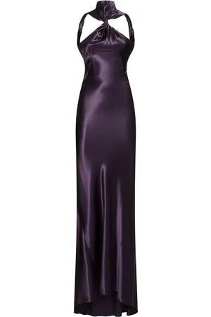 The Attico Shiny Satin Open Back Long Dress