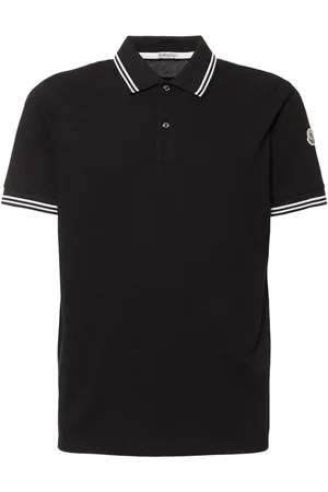 Moncler Striped Trim Cotton Piquet Polo Shirt