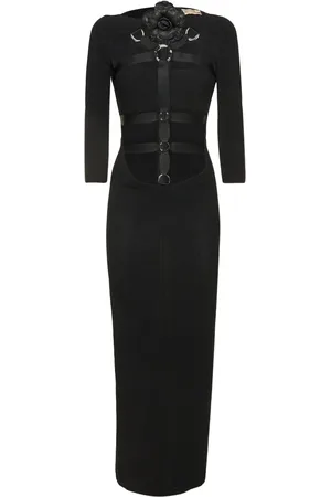 Roberto Cavalli Harness Stretch Wool Crepe Long Dress