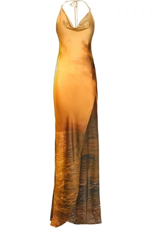 Roberto Cavalli Printed Silk Chiffon Satin Long Dress