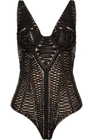 The Attico Embroidered Sheer Tulle Bodysuit