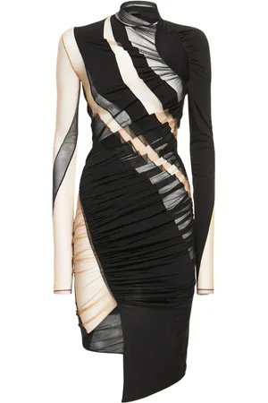 MUGLER Ruched Sheer Mesh Cutout Mini Dress