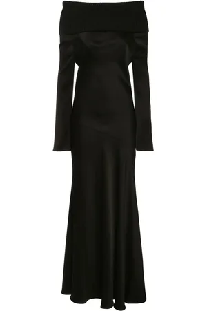 Serafini Off-the-shoulder Satin Long Dress