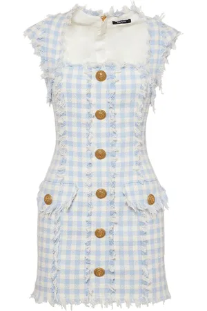 Balmain Gingham Tweed Mini Dress