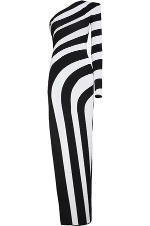 Balmain One-shoulder Viscose Knit Long Dress