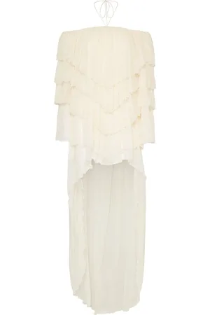 BLUMARINE Draped Silk Crepe Dress W/ Train