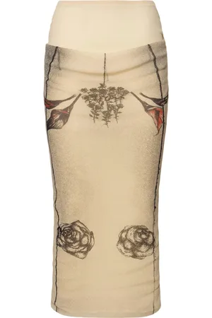 Jean Paul Gaultier Mesh Printed Double Layer Midi Skirt