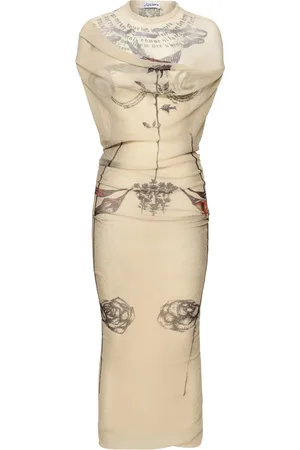 Jean Paul Gaultier Mesh Printed Double Layer Long Dress