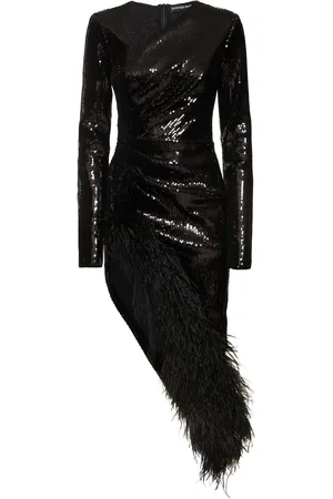 DAVID KOMA Asymmetrical Dress W/feathers
