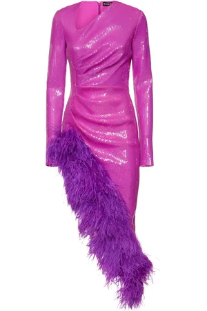 DAVID KOMA Asymmetrical Dress W/ Feathers