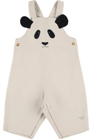 Donsje Panda Appliqué Cotton Overalls