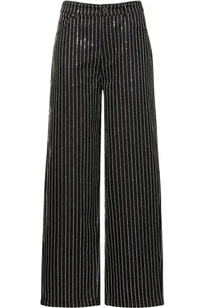 ROTATE Sequined Cotton Twill Wide Pants