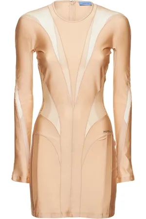 MUGLER Jersey & Mesh Insert Mini Dress
