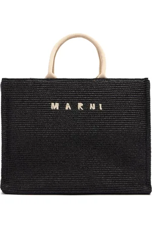 Marni Medium Logo Raffia Effect Tote Bag