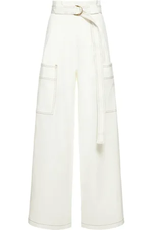 Max Mara Slogan Belted Chambray Wide Pants