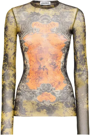 Jean Paul Gaultier Médaillon Printed Mesh Long Sleeve Top