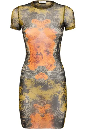 Jean Paul Gaultier Médaillon Printed Mesh Short Dress