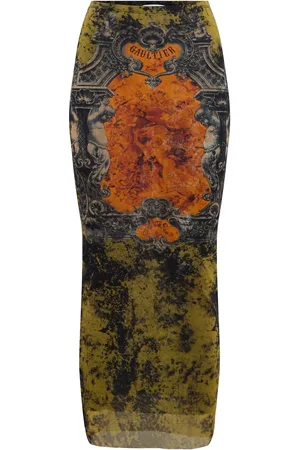 Jean Paul Gaultier Médaillon Printed Mesh Midi Skirt