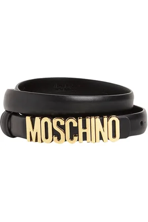 MOSCHINO 2cm Gold Logo Leather Belt