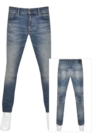 HUGO BOSS Miehet Slim Fit Farkut - BOSS Delano Slim Tapered Mid Wash Jeans Blue