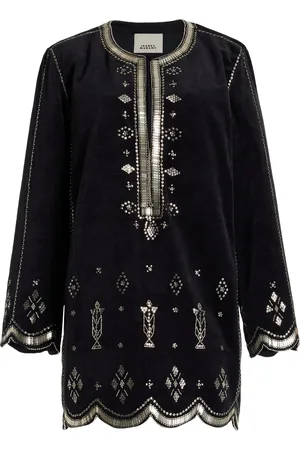 Isabel Marant Helene Embellished Cotton Tunic Mini Dress