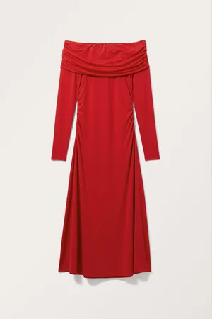 Monki Long Gathered Off Shoulder Dress