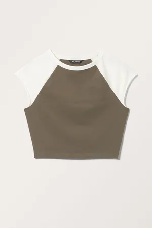 Monki Short Sleeve Raglan Crop Top