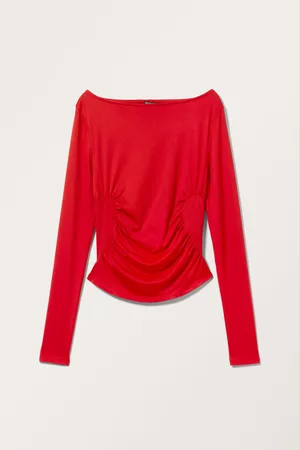 Monki Ruched Long Sleeve Boatneck Top