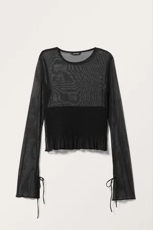 Monki Smocked Long-sleeved Mesh Top