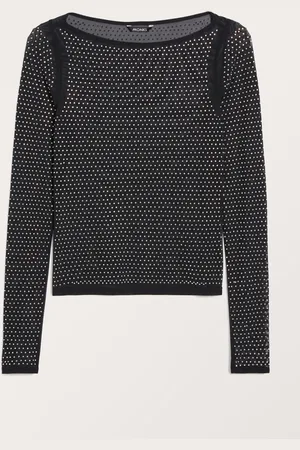 Monki Long sleeved mesh rhinestone top