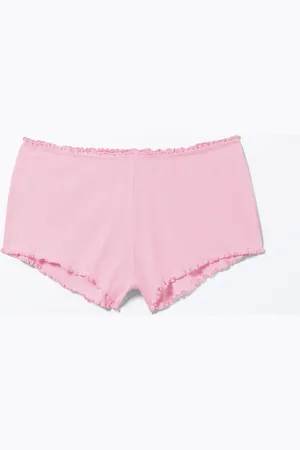 Monki Ribbed Frilled Mini Shorts