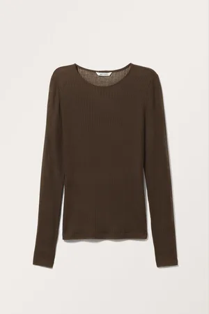 Monki Ribbed Long Sleeve Mesh Top
