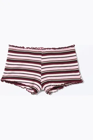 Monki Ribbed Frilled Mini Shorts