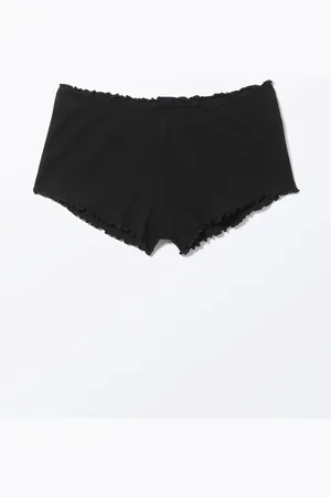 Monki Ribbed Frilled Mini Shorts