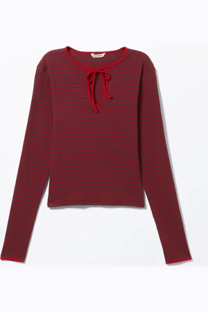 Monki Ribbed Long-Sleeved Tie Top