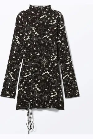 Monki Long-Sleeved Mock-Neck Lace-Up Mini Dress